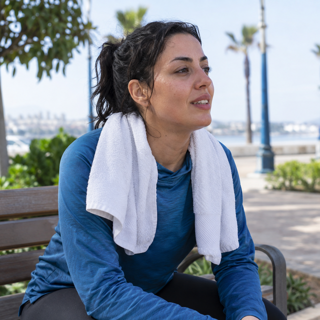 Sportive au repos après une course